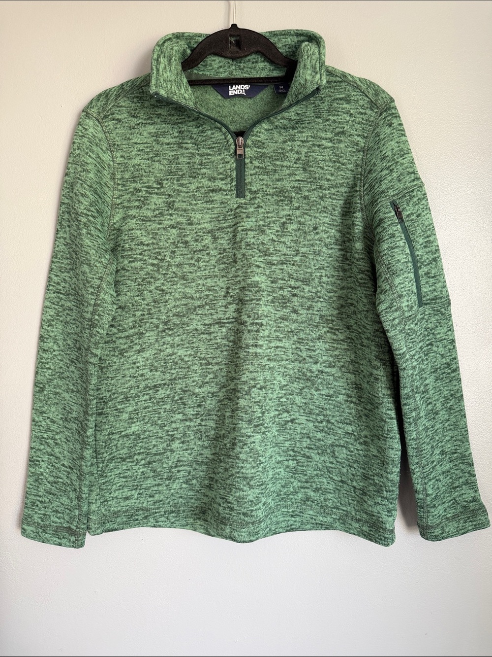 Lands' End Green Space Dye Sweater Fleece Quarter-Zip Pullover Medium 10/12